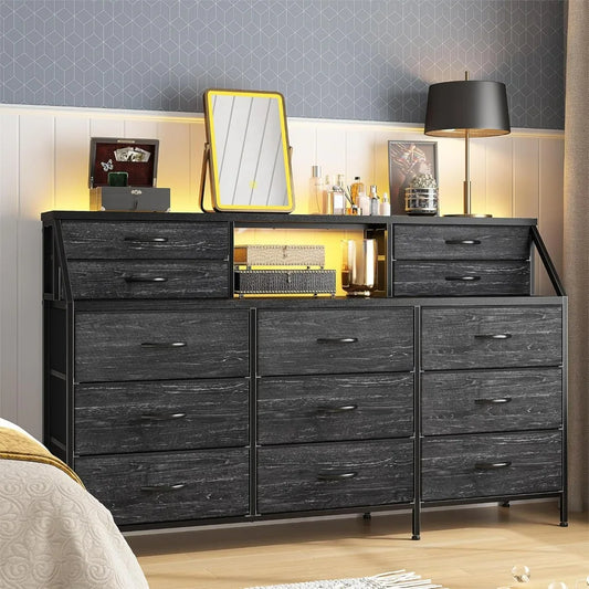 55”W Black Dresser, with 13 Drawer