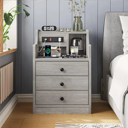 Nightstand with Hutch and Charging Station