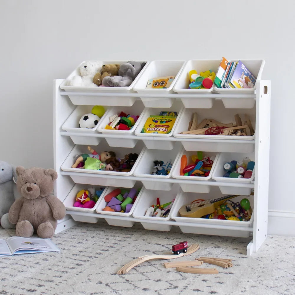 Wood Toy Storage Organizer With 16 Storage Bins