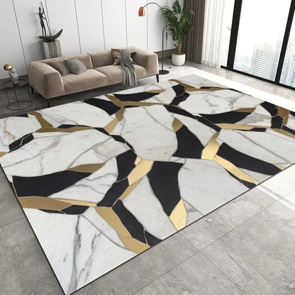 White Black Gold Area Rugs, Marble Luxury