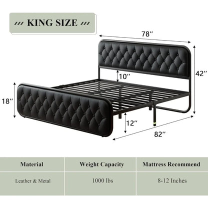 Heavy Duty Bed Frame With Faux Leather Headboard