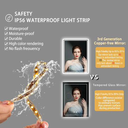 LED Backlit Mirror Bathroom Vanity with Lights,Anti-Fog,Dimmable,CRI90+,Touch Button,Water Proof,Horizontal/Vertical