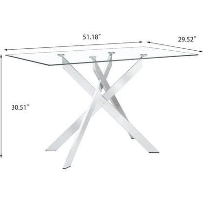 Glass Top Tables  Metal Legs,51"Rectangular Dining