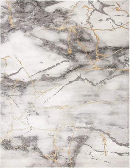 Area Rug Grey and Gold Modern Abstract