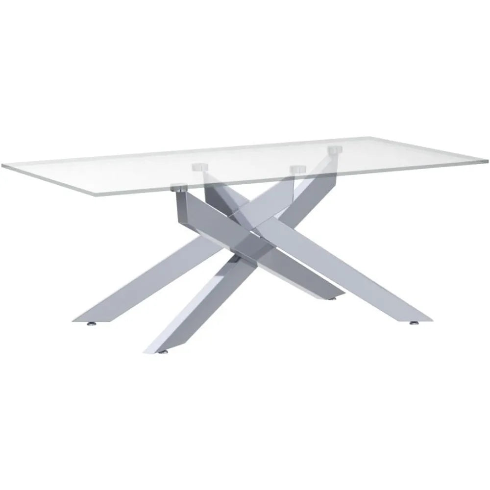 Coffee Table, Tempered Glass, Metal Leg, 47.3”Lx23.6”Wx18.1”H, Silver