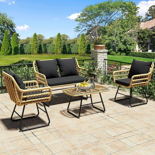 4-Piece Outdoor Bistro Set, All-Weather Rattan