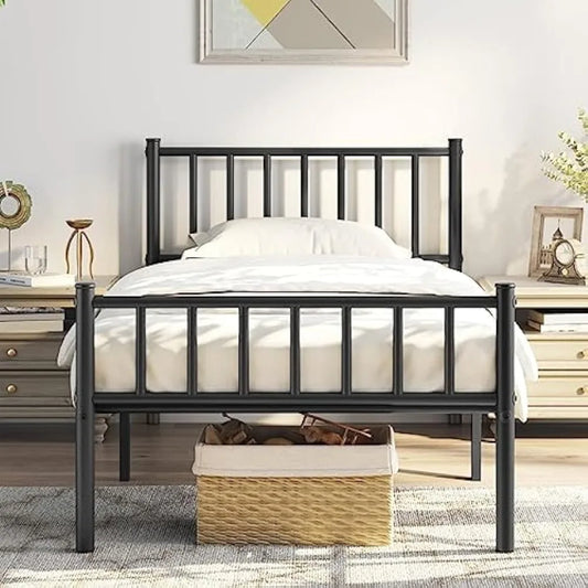 Metal Platform Bed Frame with Spindle Headboard