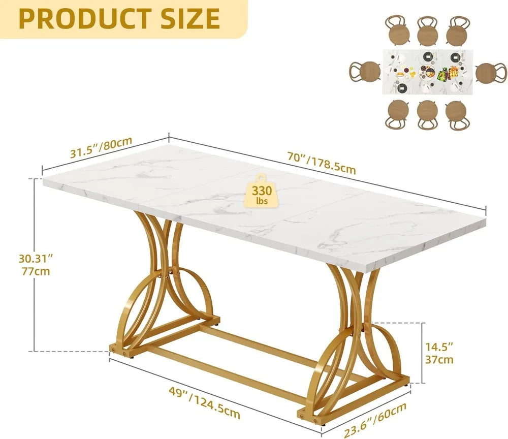 70.3" Large Modern Dining Table for 6-8 People, Rectangular