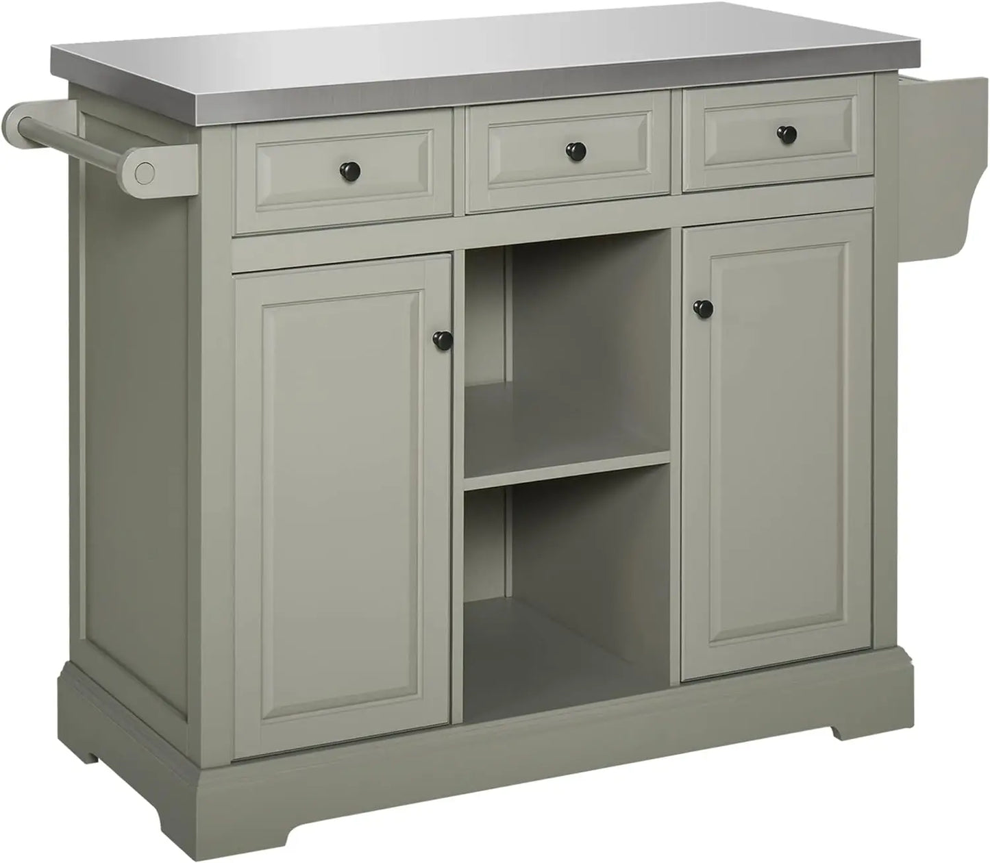 Rolling Kitchen Island W/Storage Stainless Steel Top