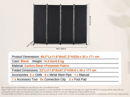 VEVOR 4 Panel Room Dividers Adjustable In Size and Height