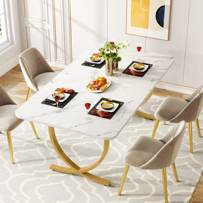 Tribesigns 63" Modern Dining Table Faux Marble Top