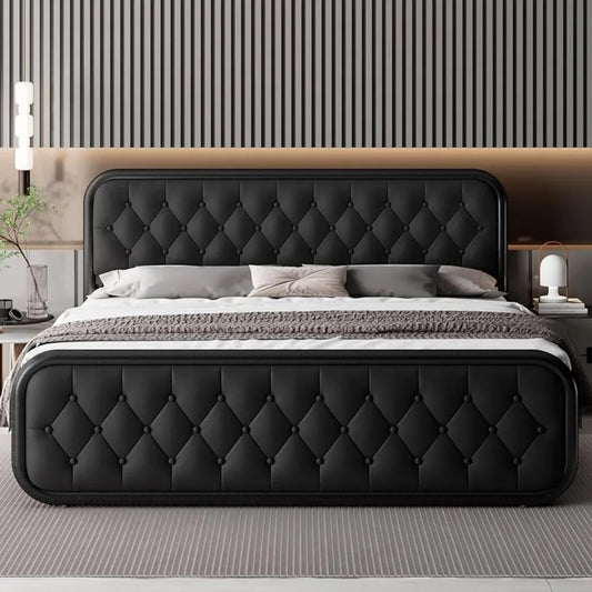 Heavy Duty Bed Frame With Faux Leather Headboard