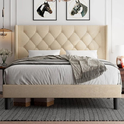 Queen Bed Frame with Diamond Button Tufted Headboard