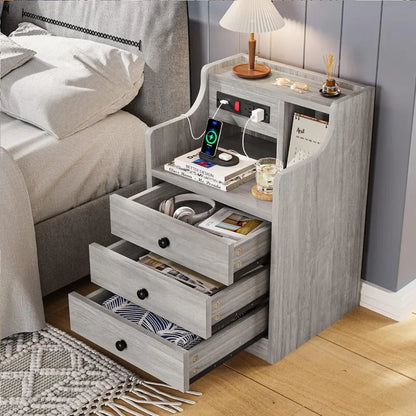 Nightstand with Hutch and Charging Station