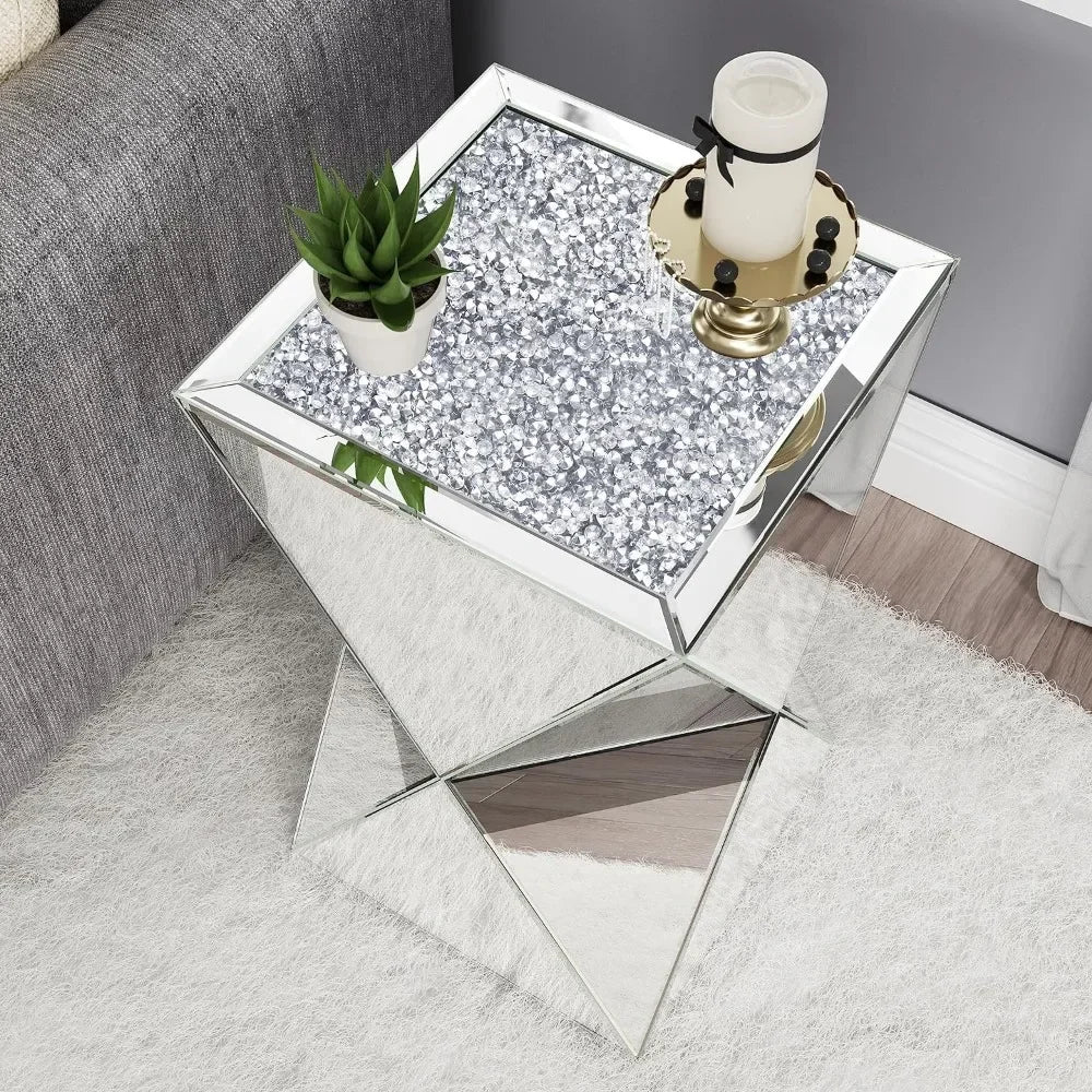 Mirrored Diamond Setting Glass Decorative Side Table