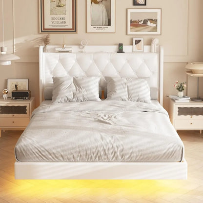 Full Size Floating Bed Frame With LED Lights