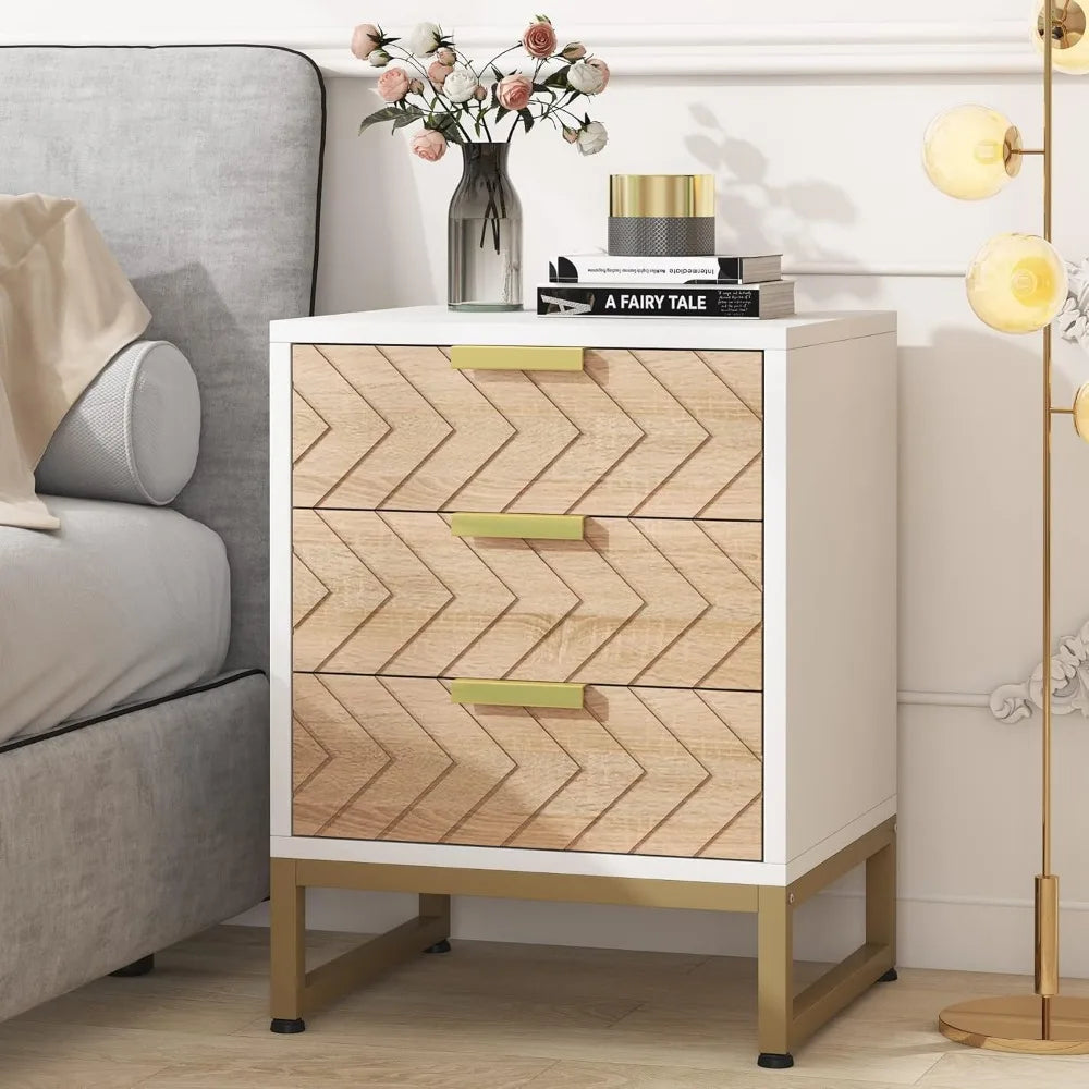 Nightstand Set of 2, Modern 3 Drawers Bedside Table