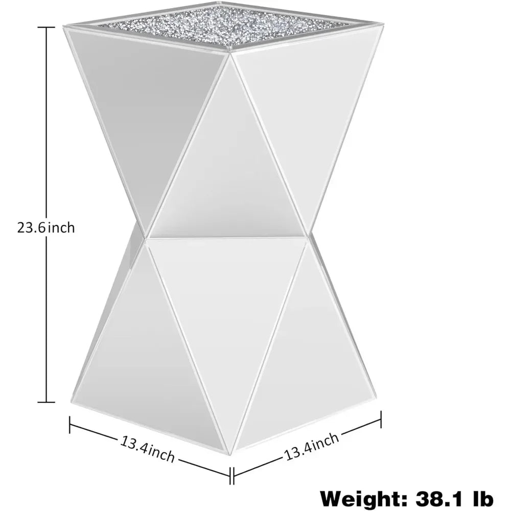 Mirrored Diamond Setting Glass Decorative Side Table