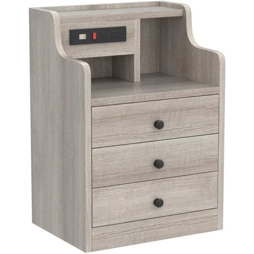 Nightstand with Hutch and Charging Station