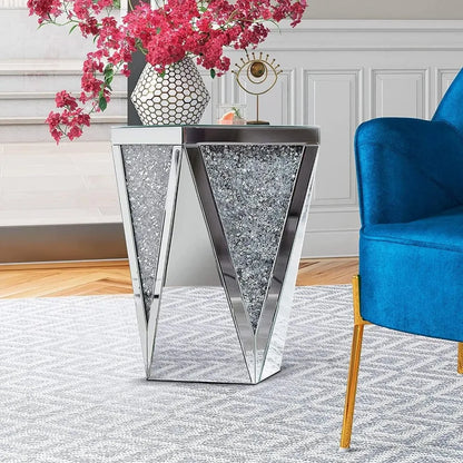 Mirrored End Table, Crystal Inlay Side Table