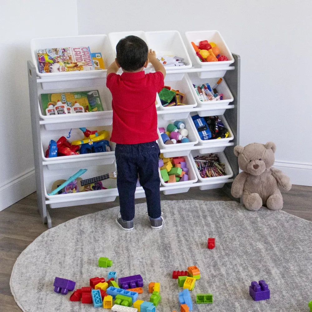 Wood Toy Storage Organizer With 16 Storage Bins