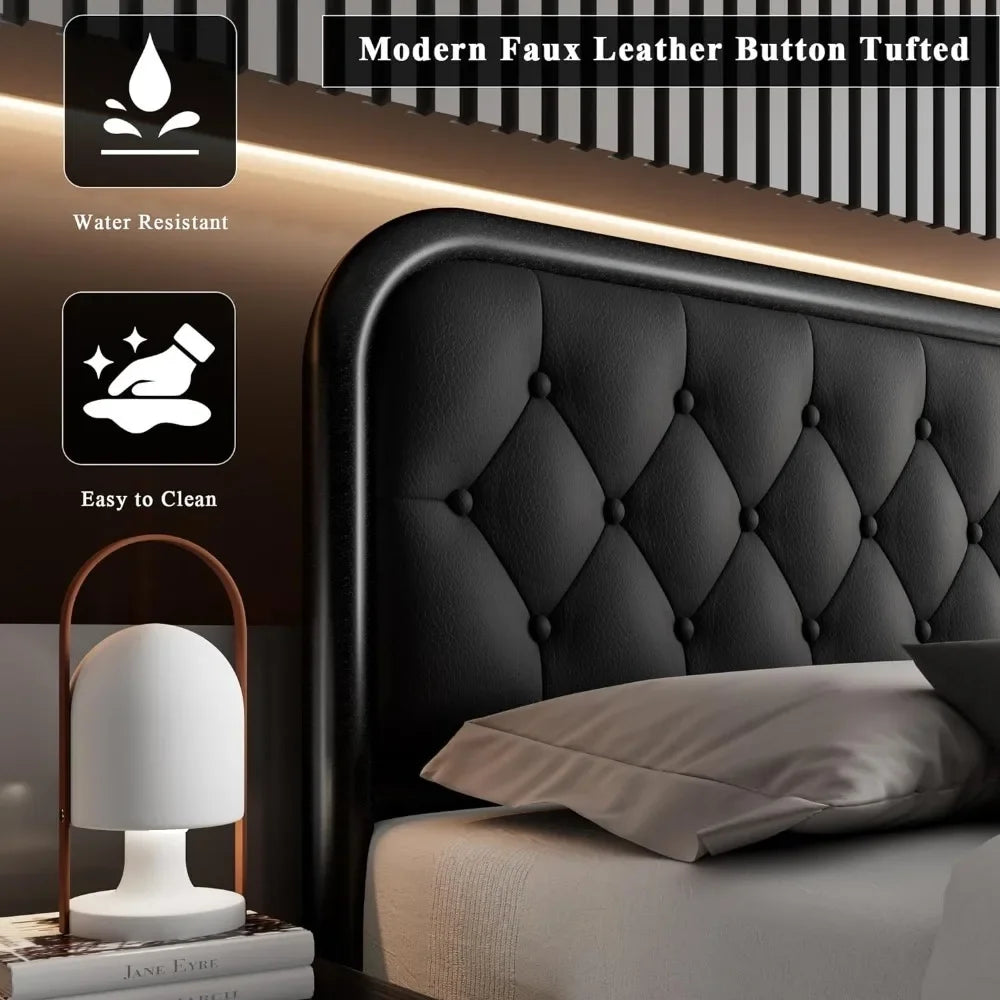 Heavy Duty Bed Frame With Faux Leather Headboard