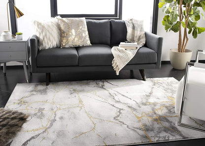 Area Rug Grey and Gold Modern Abstract