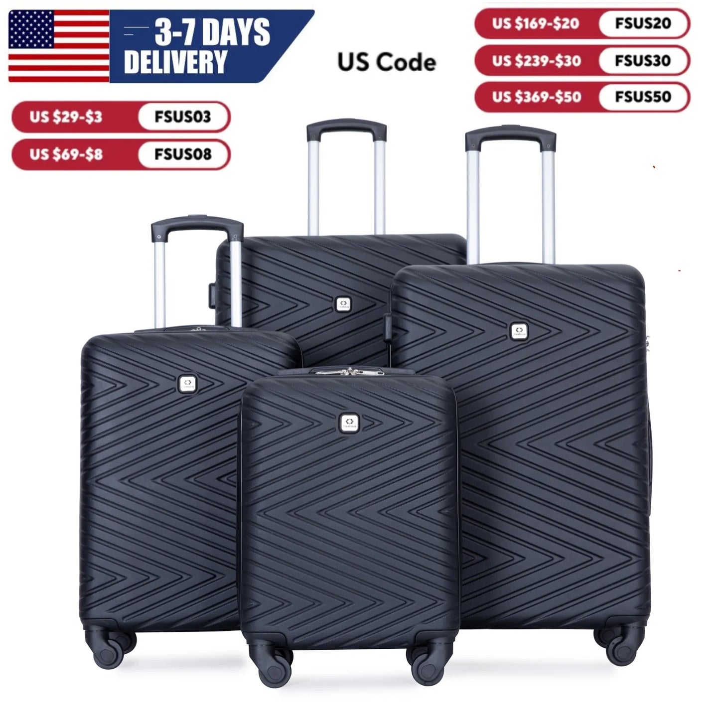 4-Piece ABS Suitcase W/Spinner 24" and 28" W/TSA Lock