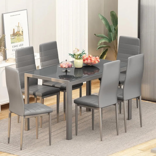 7 Piece Set- 6 Chairs & Tempered Glass Table