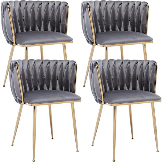 Dining Chair Set of 4 with Gold Metal Legs