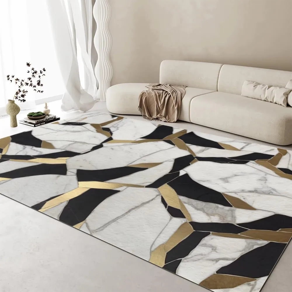 White Black Gold Area Rugs, Marble Luxury