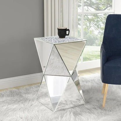 Mirrored Diamond Setting Glass Decorative Side Table