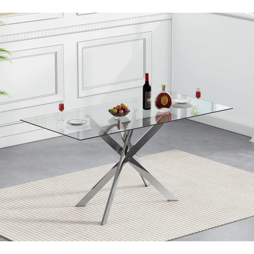 Glass Top Tables  Metal Legs,51"Rectangular Dining