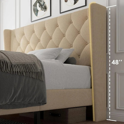 Queen Bed Frame with Diamond Button Tufted Headboard