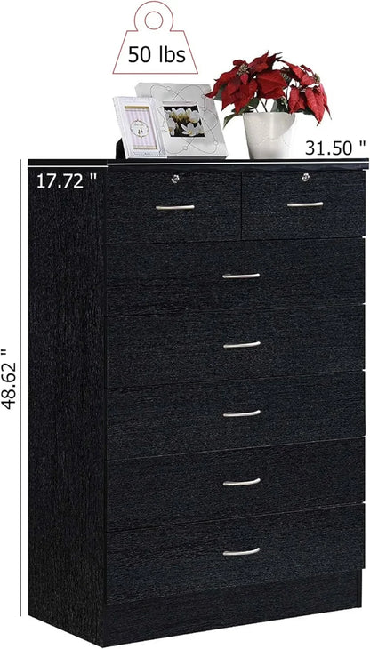 7 Drawer Wood Dresser for Bedroom, 31.5 Wide, Office