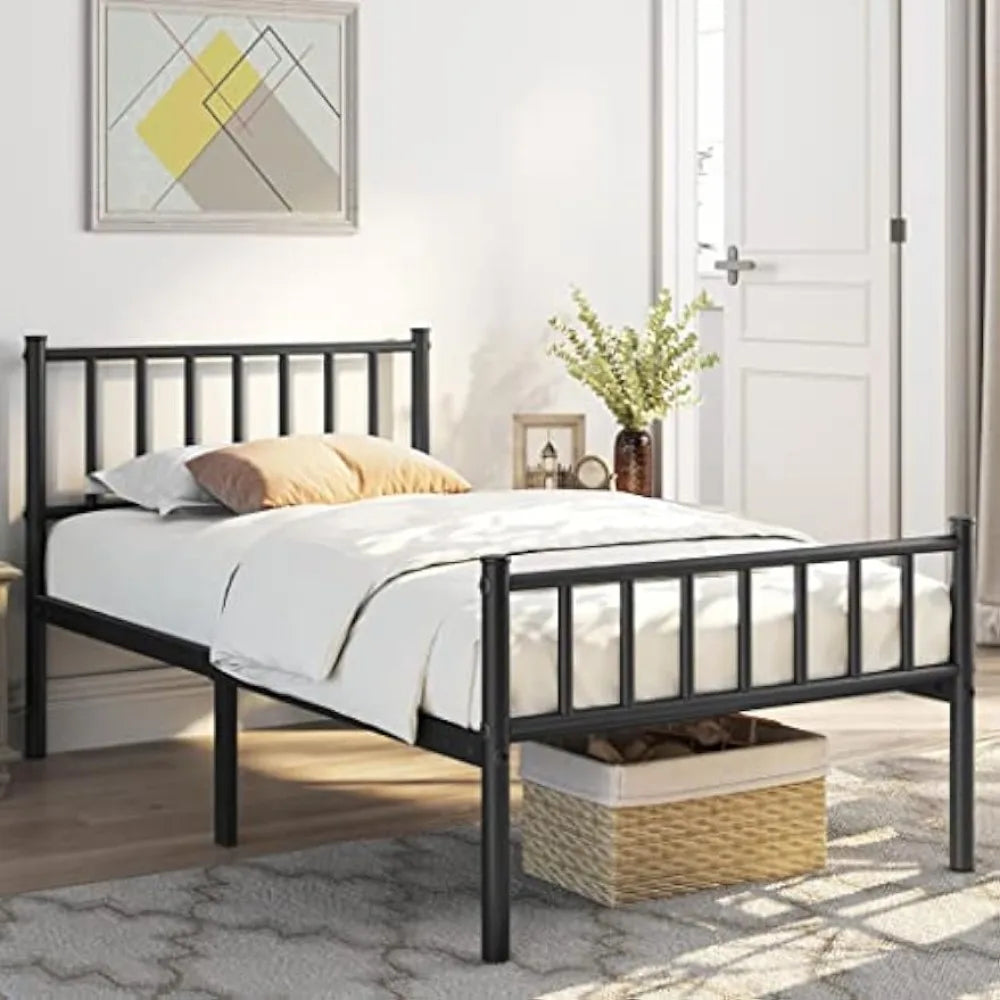 Metal Platform Bed Frame with Spindle Headboard