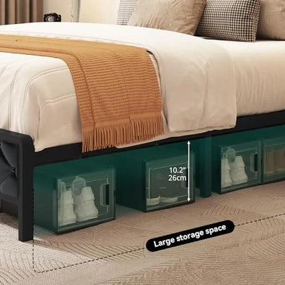 Platform Bed Frame with Bookcase Headboard