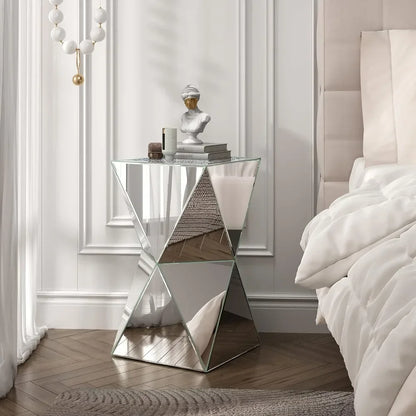 Mirrored Diamond Setting Glass Decorative Side Table