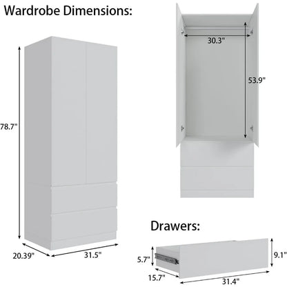 Large Armoire Wardrobe with Drawers and Shelves