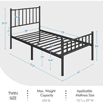 Metal Platform Bed Frame with Spindle Headboard