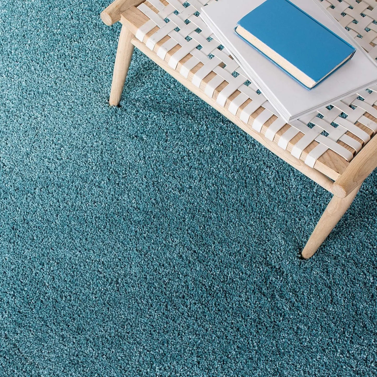 Area Rug Aqua Blue Solid Design Non Shedding Easy Care 2 inch Thick Ideal for High Traffic Areas in Living Room Bedroom