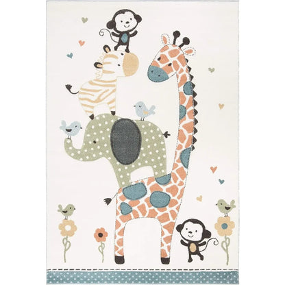 Carousel Kids Collection Area Rug , Ivory, Animal Design, Non-Shedding & Easy Care, Ideal for High Traffic Areas