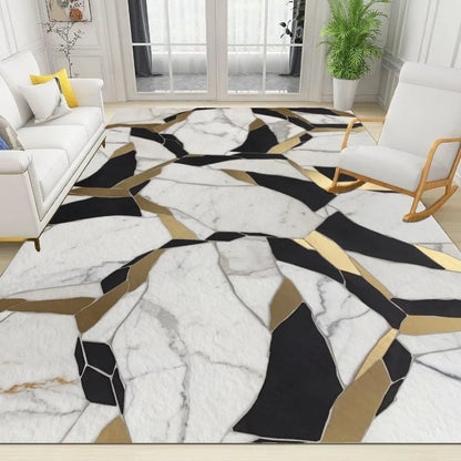 White Black Gold Area Rugs, Marble Luxury