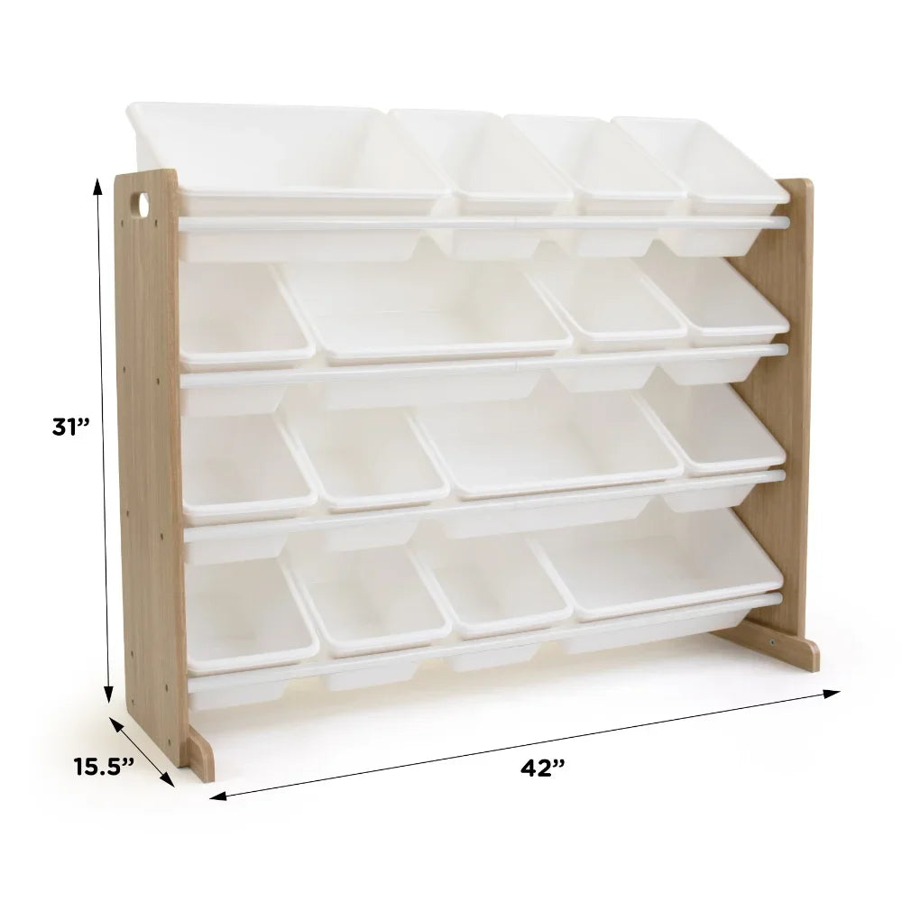 Wood Toy Storage Organizer With 16 Storage Bins