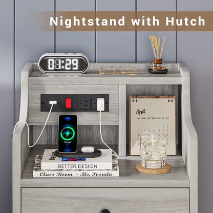 Nightstand with Hutch and Charging Station