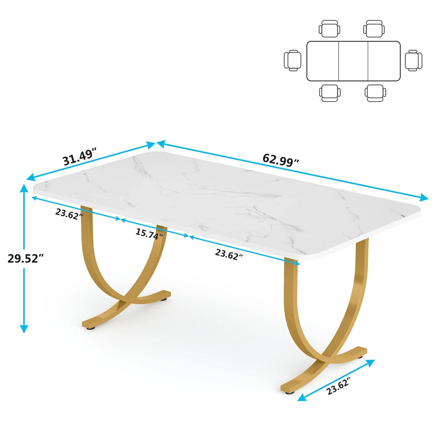 Tribesigns 63" Modern Dining Table Faux Marble Top