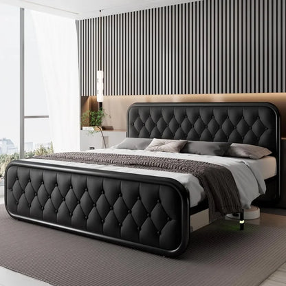 Heavy Duty Bed Frame With Faux Leather Headboard