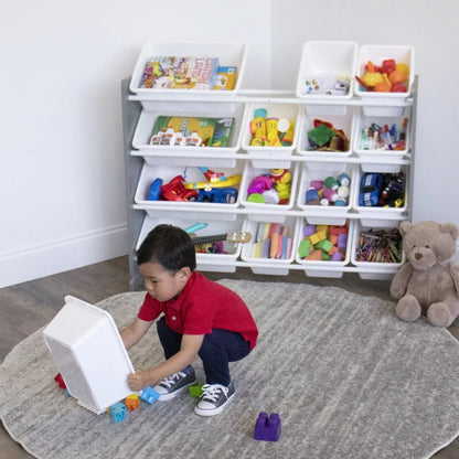 Wood Toy Storage Organizer With 16 Storage Bins