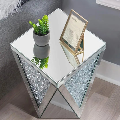 Mirrored End Table, Crystal Inlay Side Table