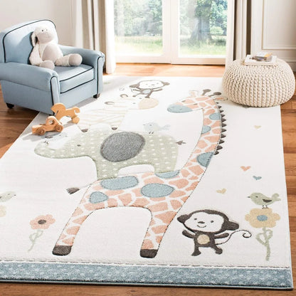 Carousel Kids Collection Area Rug , Ivory, Animal Design, Non-Shedding & Easy Care, Ideal for High Traffic Areas